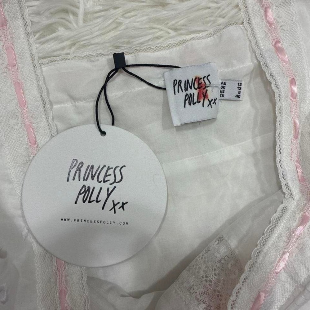 Cute Fairycore Cottagecore coquette Princess Polly white mini dress pink ribbon - Picture 5 of 6